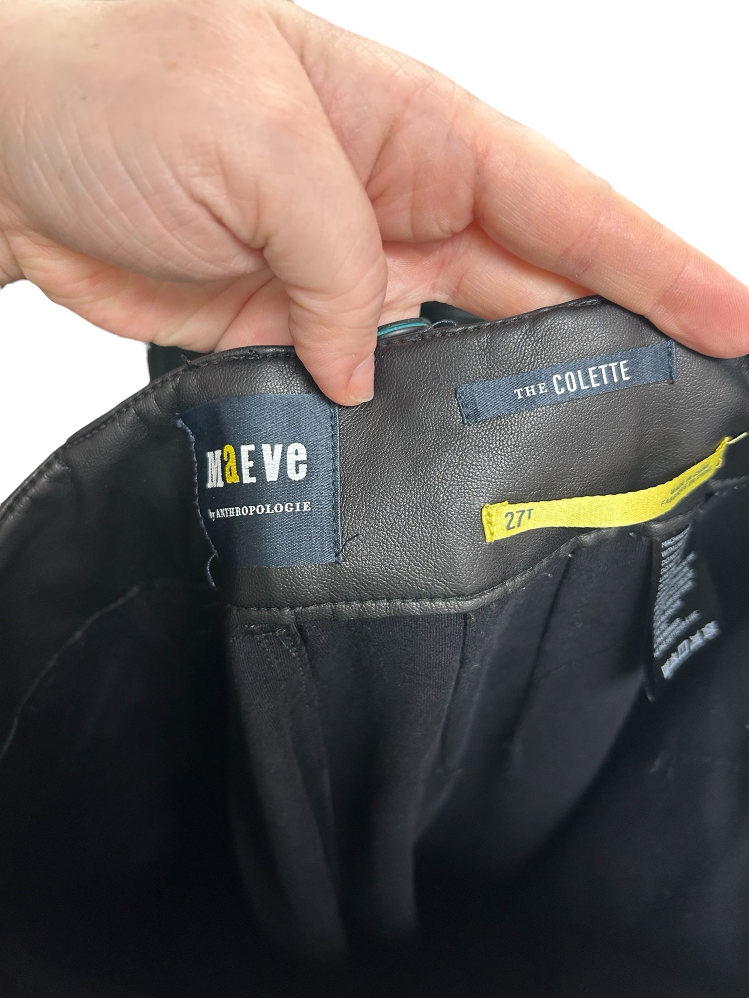 ANTHROPOLOGIE MAEVE THE COLETTE WIDE LEG VEGAN LEATHER BLACK PANTS SIZE 27 TALL