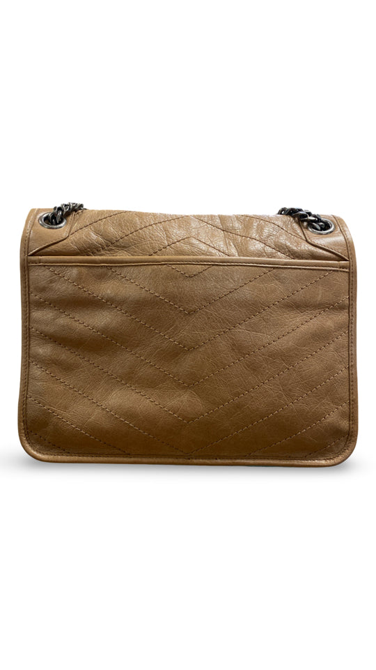 YVES SAINT LAURENT MEDIUM NIKI VINTAGE LEATHER SHOULDER BAG IN TAN