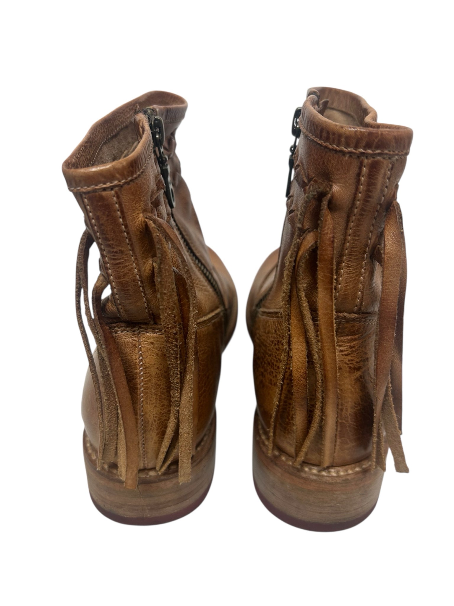 BED STU CRAVEN DIP DYE W/FRINGE ANKLE BOOTS BROWN SIZE 9