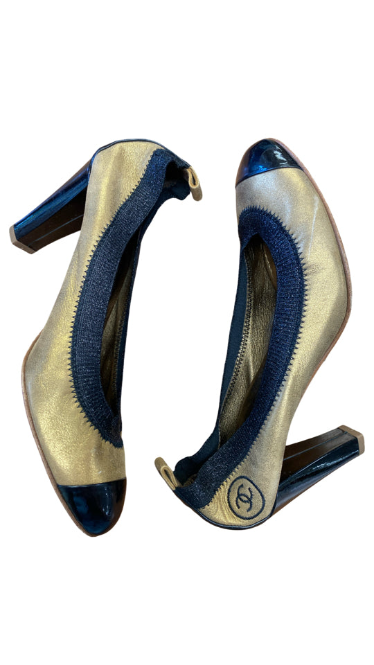 CHANEL VINTAGE STRETCH SPIRIT HEELS SIZE 38.5