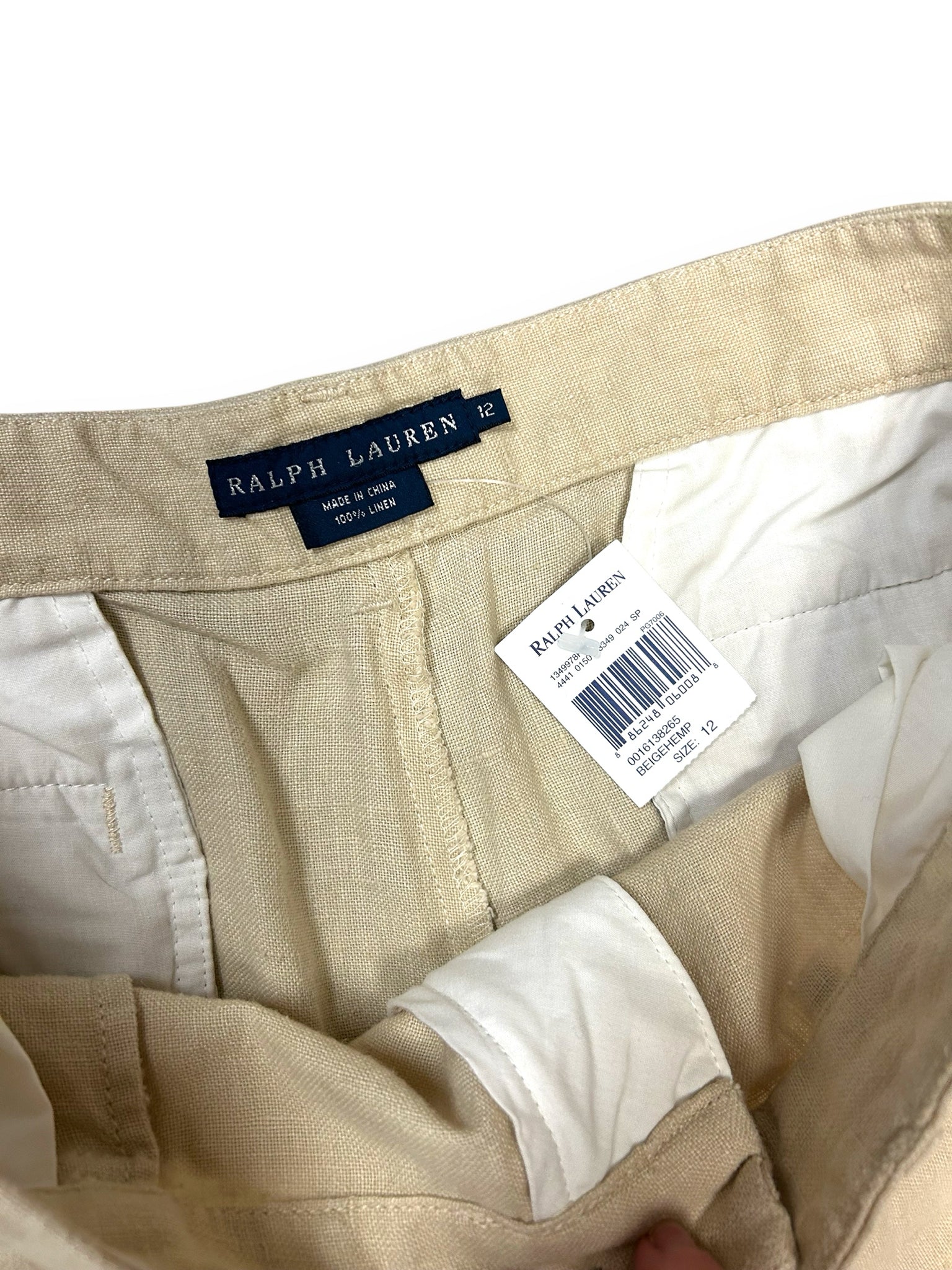 NWT RALPH LAUREN BEIGE TAN LINEN WIDE LEG TROUSERS SIZE 12