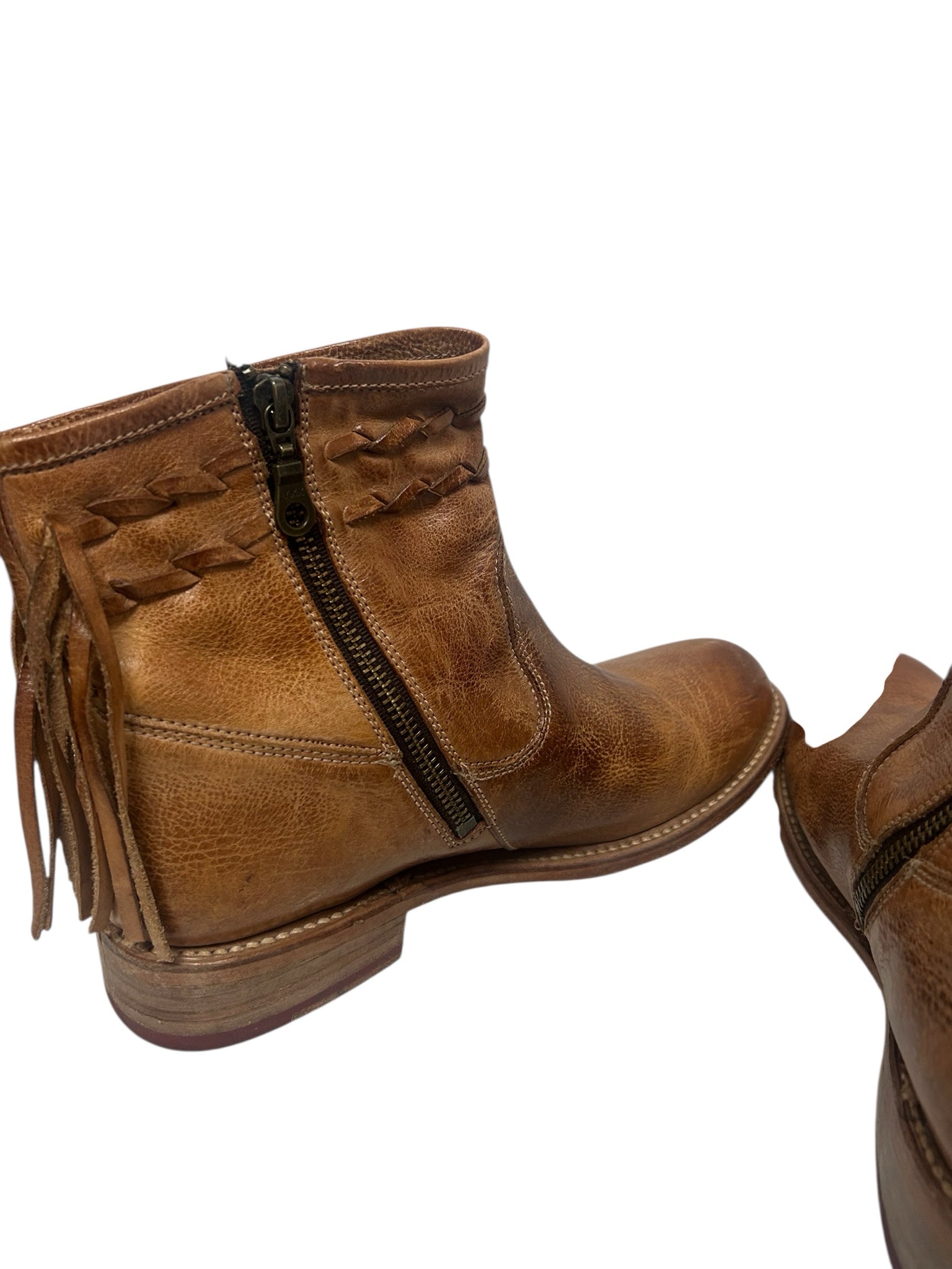 BED STU CRAVEN DIP DYE W/FRINGE ANKLE BOOTS BROWN SIZE 9