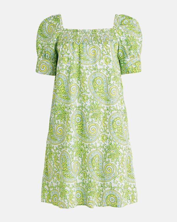 JCREW SZ Blockprints™ X J.Crew squareneck puff-sleeve mini dress in citrus paisley SIZE XL
