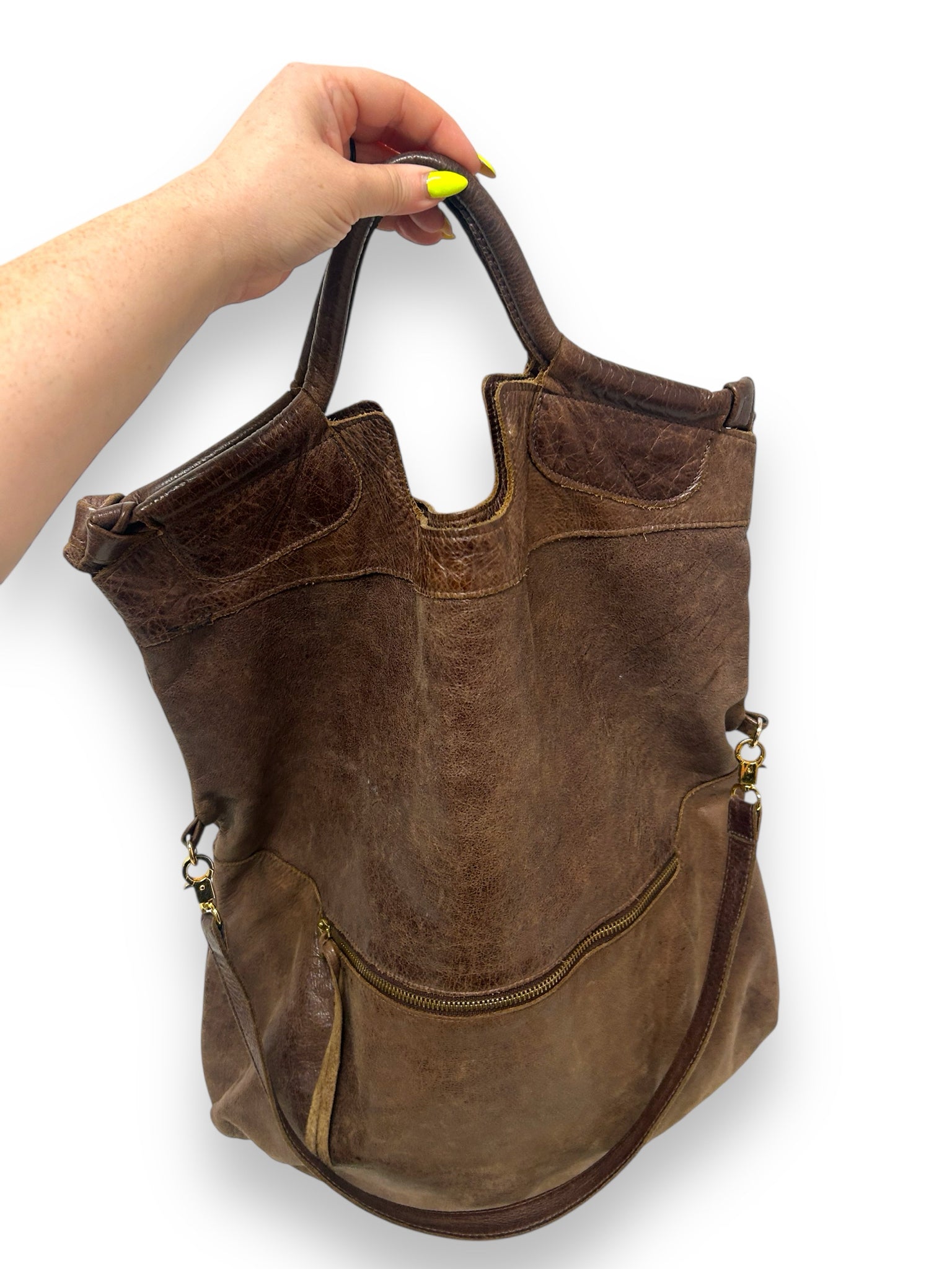 ANNA CORINNA BROWN LEATHER HOBO FOLD OVER SHOULDER BAG