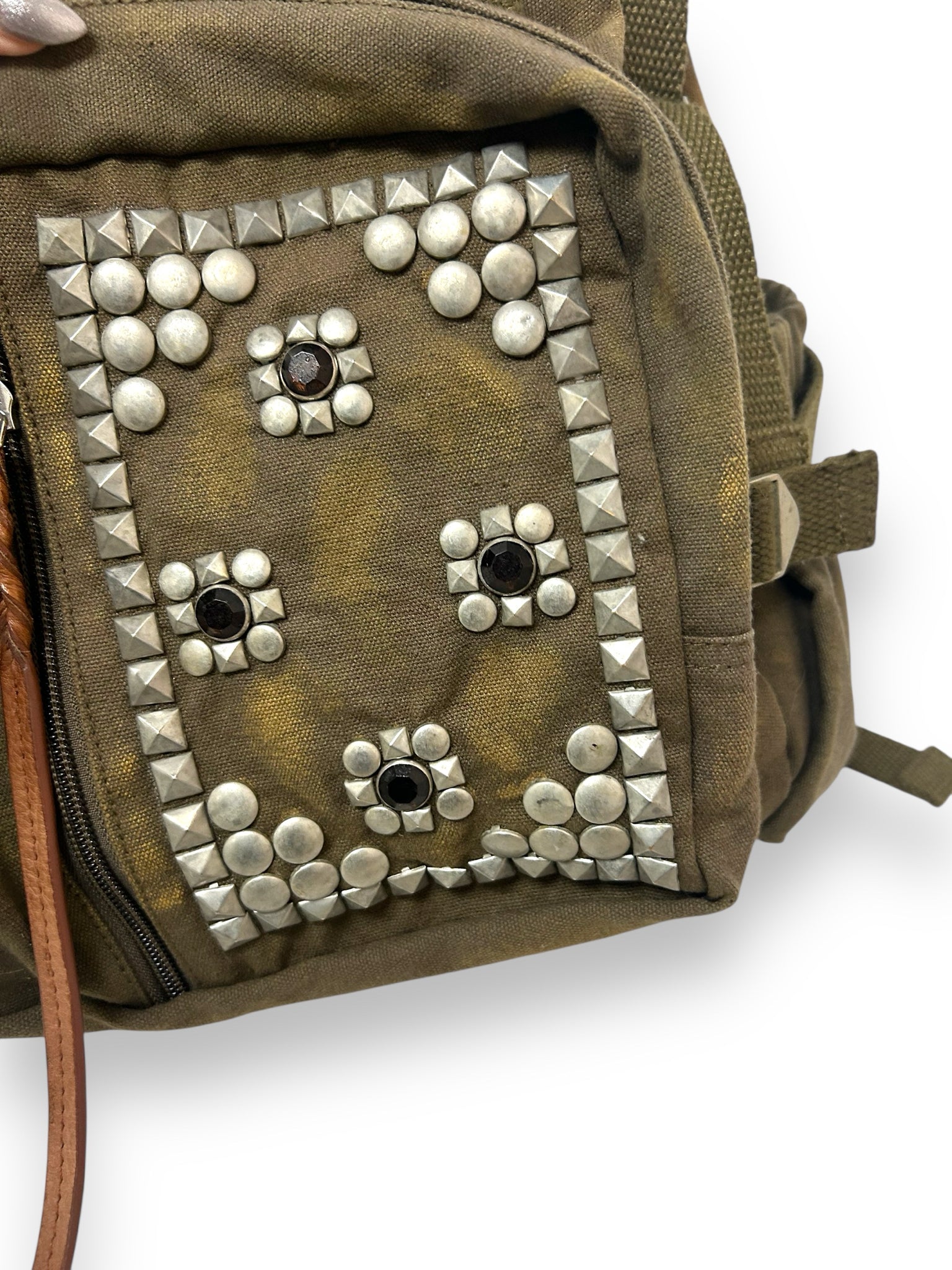 FREE PEOPLE OLIVE BERLIN STUDDED BACKPACK