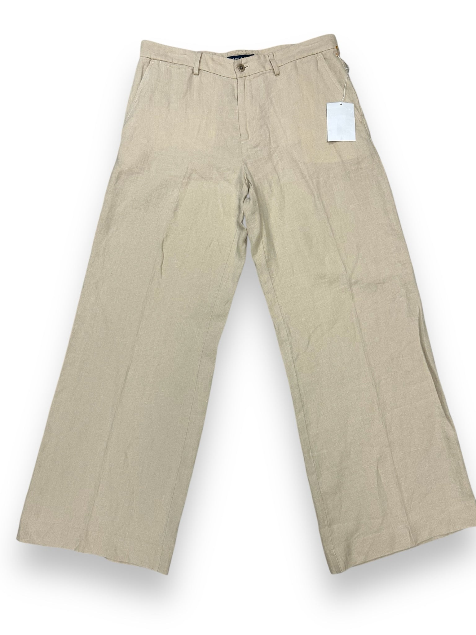 NWT RALPH LAUREN BEIGE TAN LINEN WIDE LEG TROUSERS SIZE 12