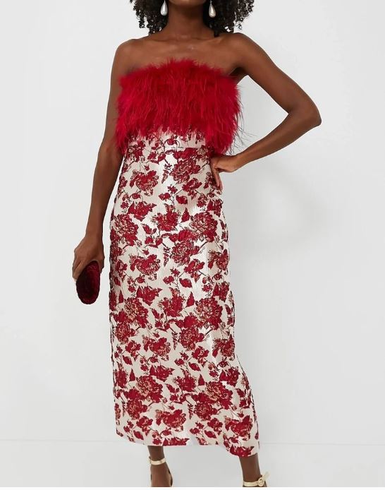 tuckernuck cocktail dress HYACINTH HOUSE REINA JACQUARD FEATHER BODICE STRAPLESS DRES – WEARHOUSE CONSIGNMENT Joseph Abboud Moc Toe round occasions for years Bohemian Wedding Dress Size:2XLRG