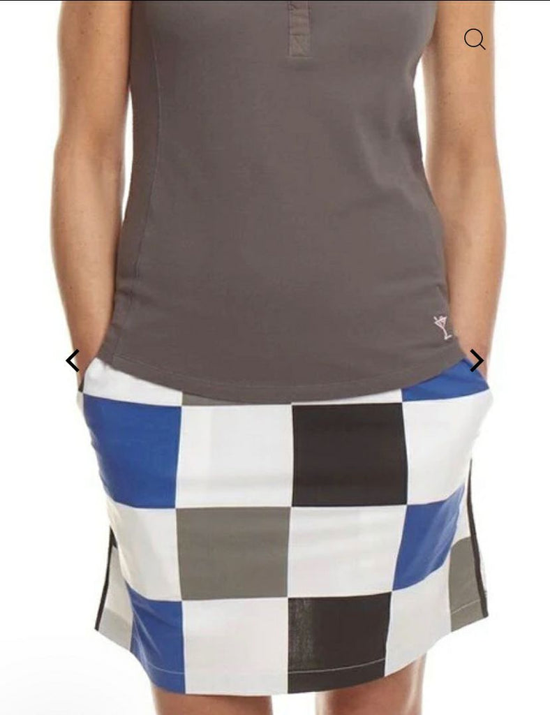 NWT! GOLFTINI BLACK/WHITE/BLUE HOLLYWOOD SQUARES CHECKERED SKORT SIZE 12 LONG