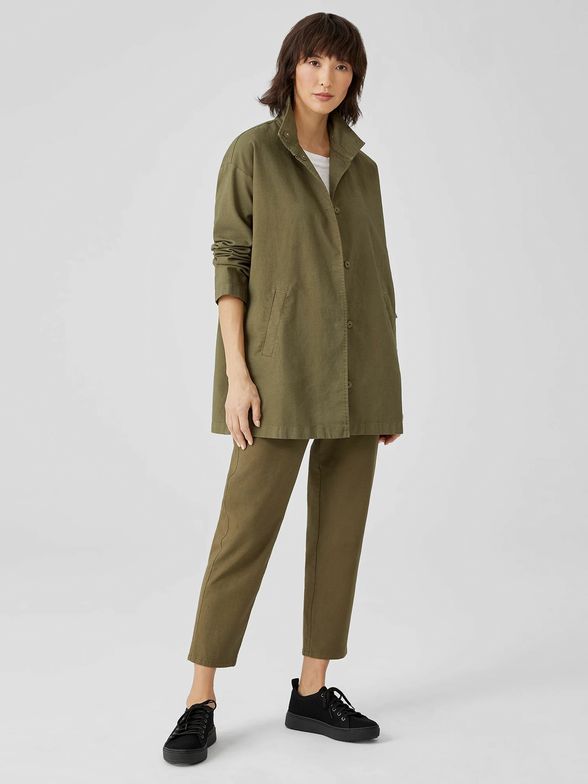 EILEEN FISHER NWT! STANDING COLLAR LONG ARMY GREEN JACKET SIZE M