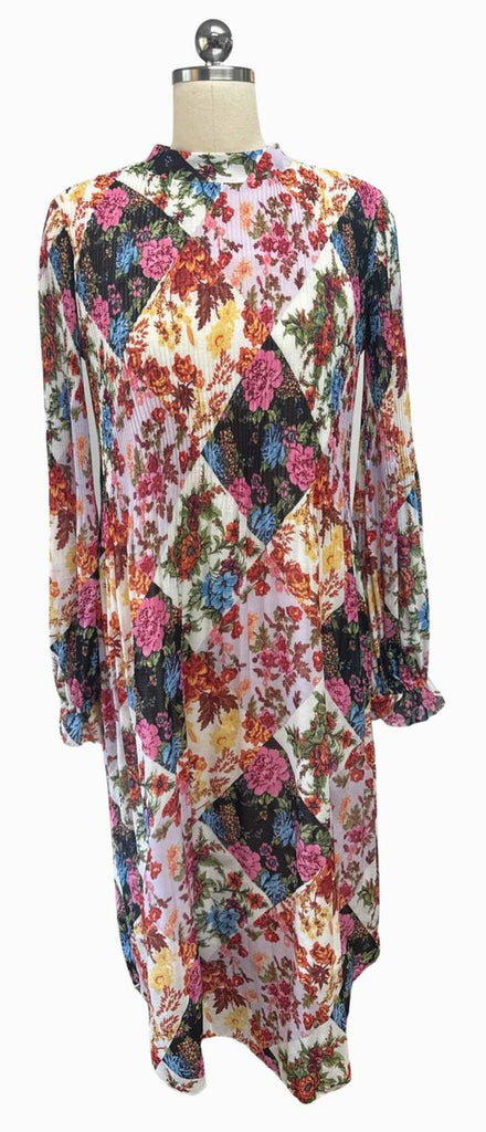 ANTHROPOLOGIE SHARA PLEATED FLORAL MIDI DRESS SIZE XS