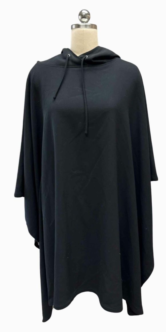 RALPH LAUREN WORSTED WOOL HOODED SIDE SNAP PONCHO BLACK UNLINED SIZE ONE SIZE