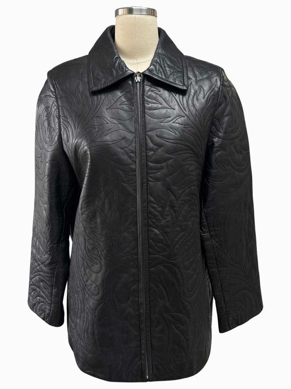 ELLEN TRACY TEXTURED LEATHER FULL ZIP BLACK JACKET SIZE 8