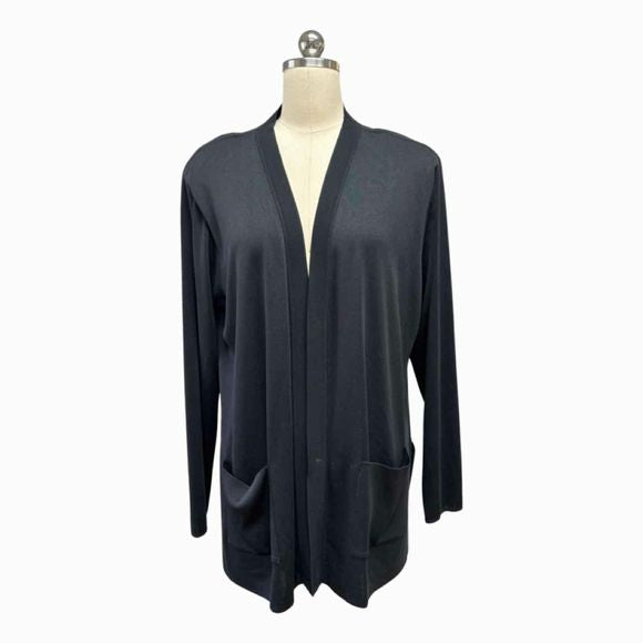 MISOOK OPEN CARDIGAN SPLIT HEM BLACK POCKETS SIZE XL