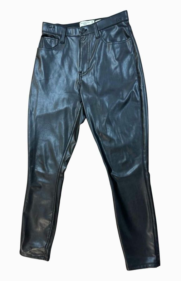 ABERCROMBIE & FITCH THE SKINNY HIGH RISE VEGAN LEATHER BLACK PANTS SIZE 28