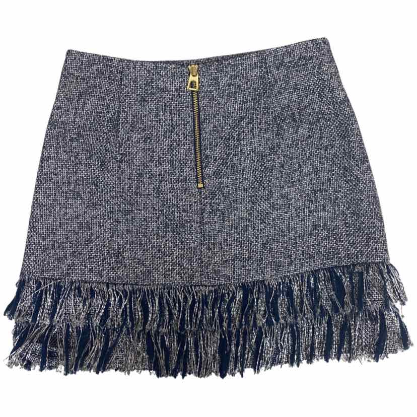 SAIL TO SABLE NAVY/SILVER FRINGE BOTTOM TWEED SKIRT SIZE 00
