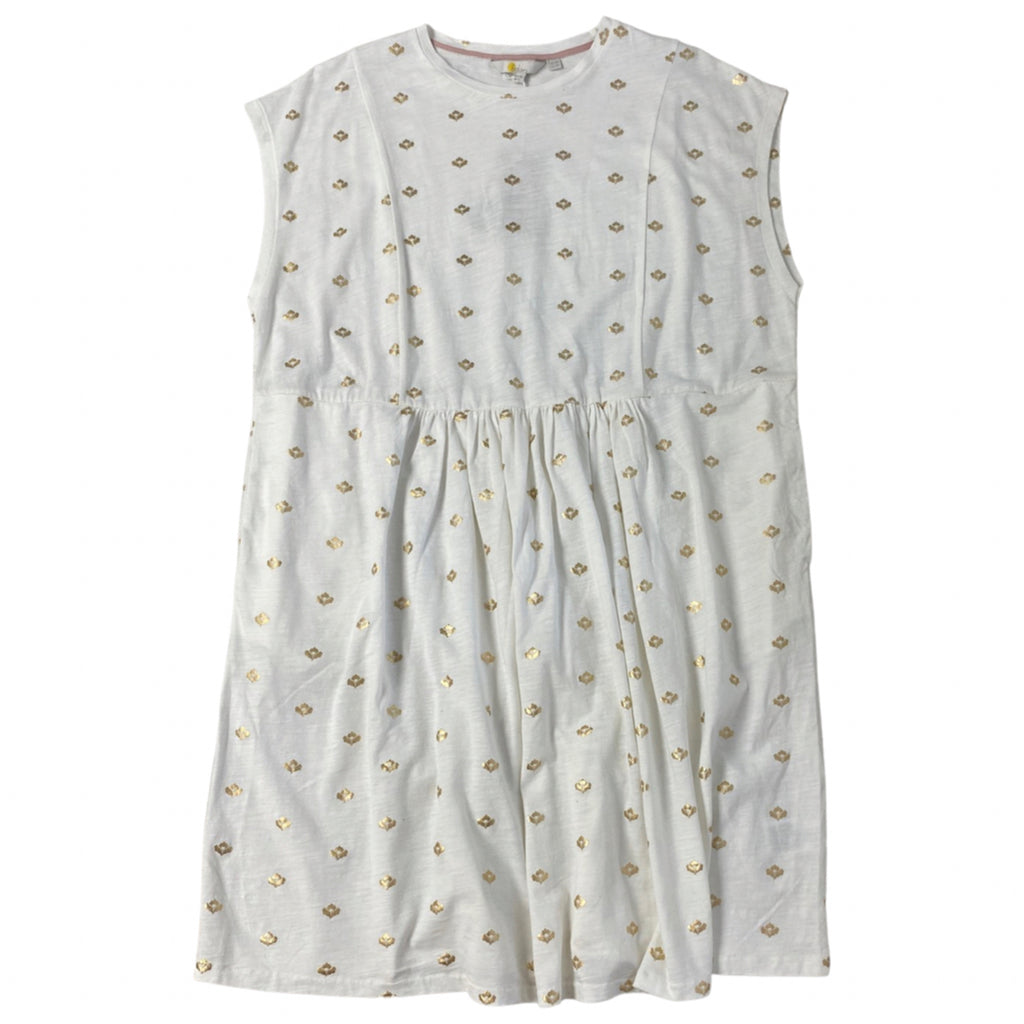 NWT! BODEN WHITE FIT AND FLARE GOLD PRINT DRESS SIZE 14