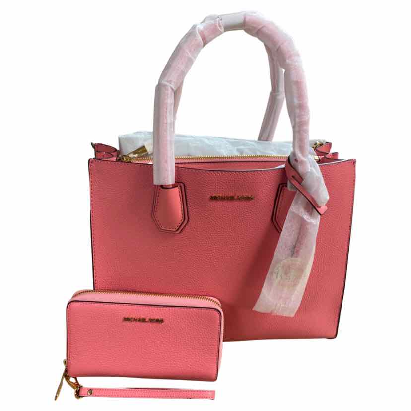 NWT! MICHAEL KORS PINK MERCER LARGE SATCHEL WITH LARGE PHONE WRISTLET–  WEARHOUSE CONSIGNMENT