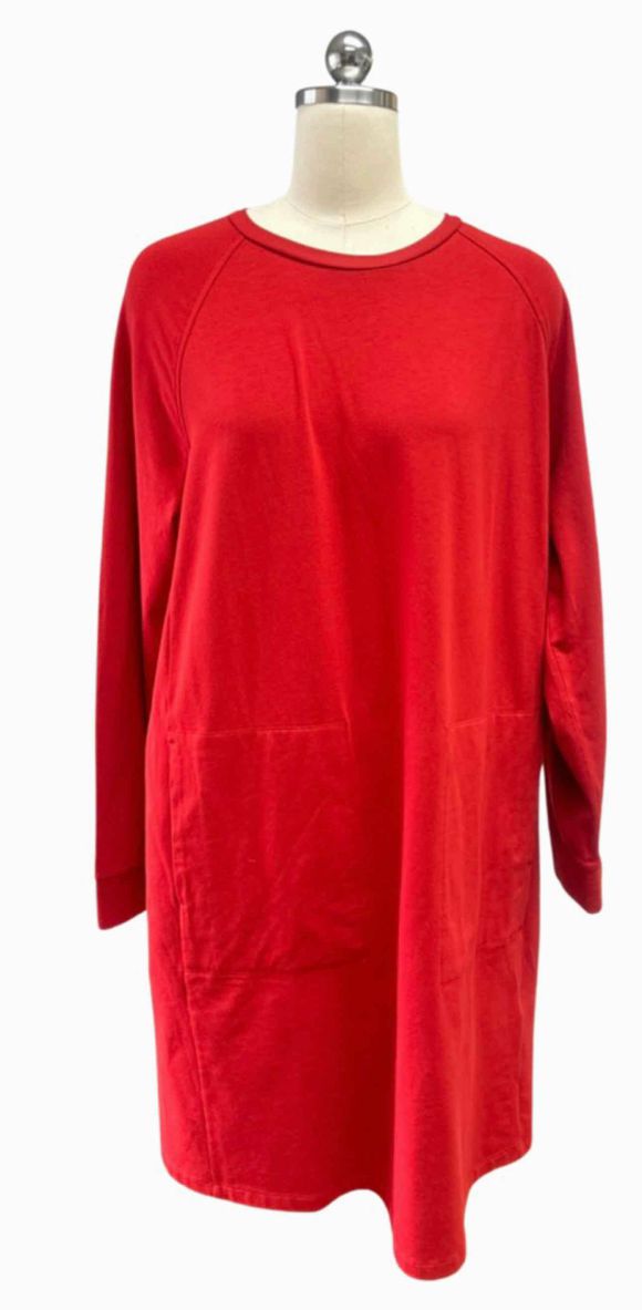 EILEEN FISHER CREW NECK RED TSHIRT DRESS SIZE M
