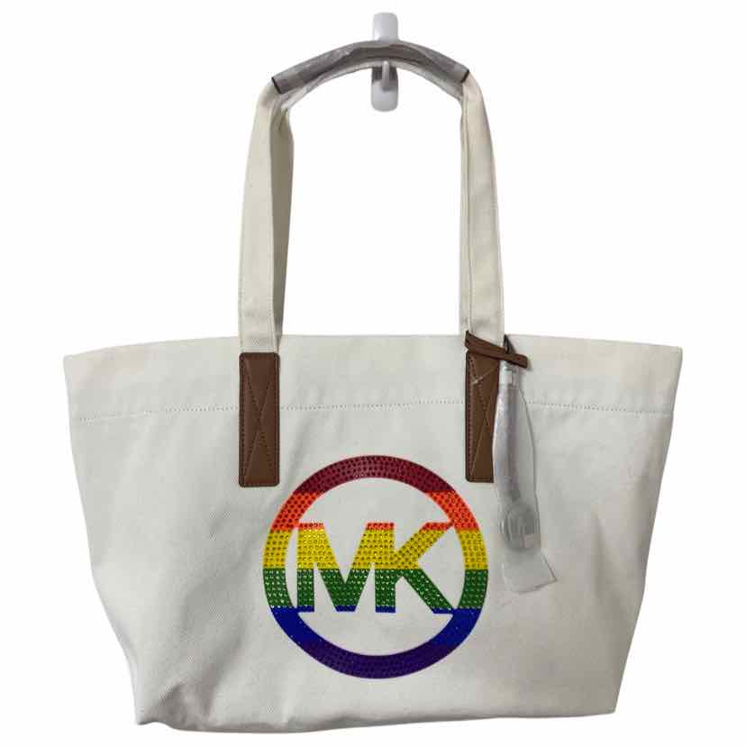 NWT! MICHAEL KORS RAINBOW THE MICHAEL LARGE PRIDE EMBELLISHED LOGO CANVAS TOTE