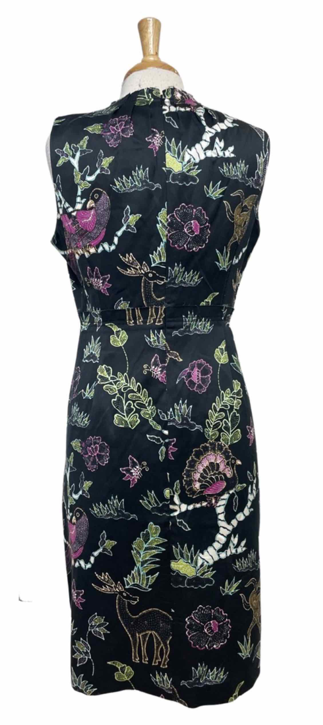 TORY BURCH SILK BLEND SLEEVELESS ANIMAL PRINT BLACK DRESS SIZE 12