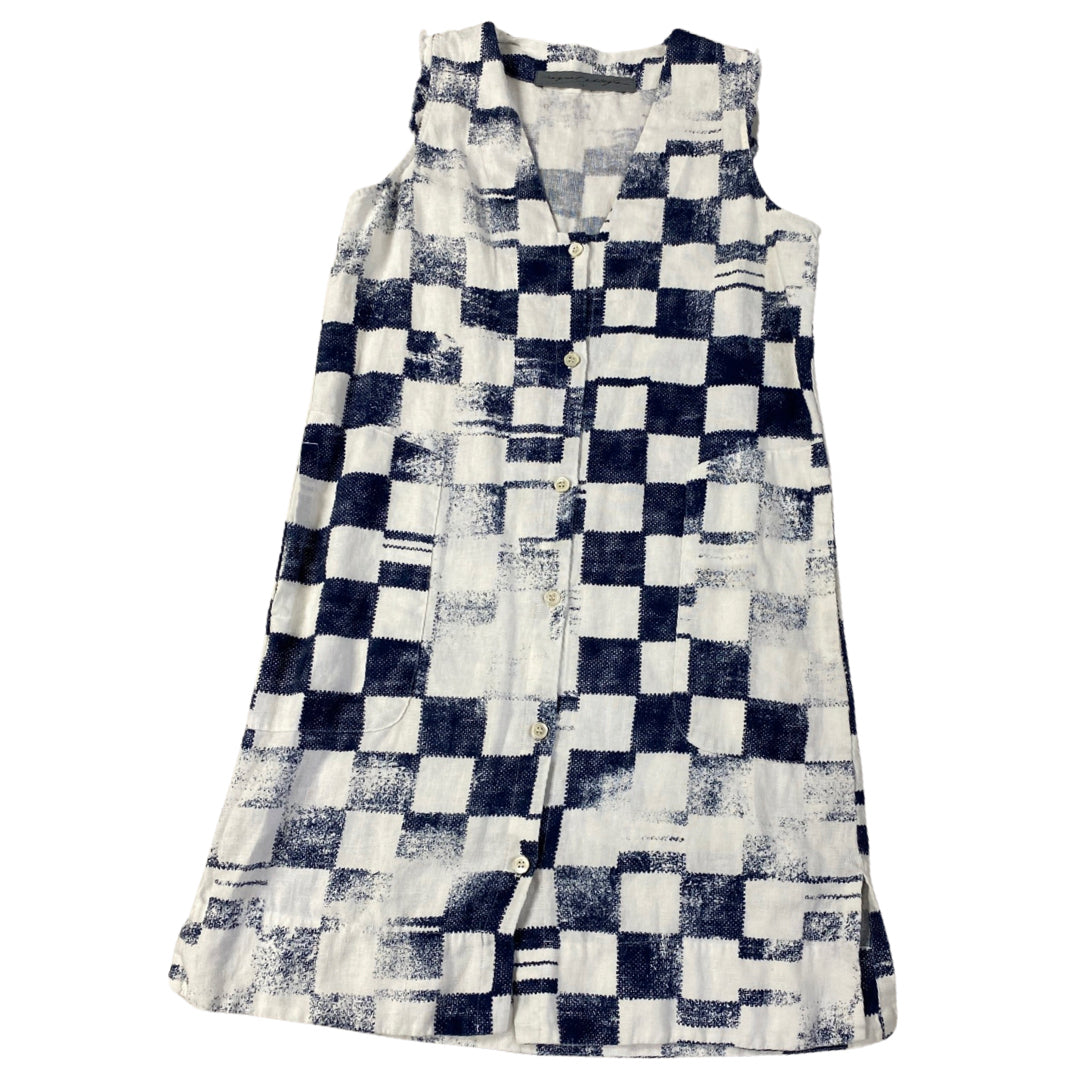 RAQUEL ALLEGRA BLUE/WHITE CHECKERED MIDI DRESS SIZE 0
