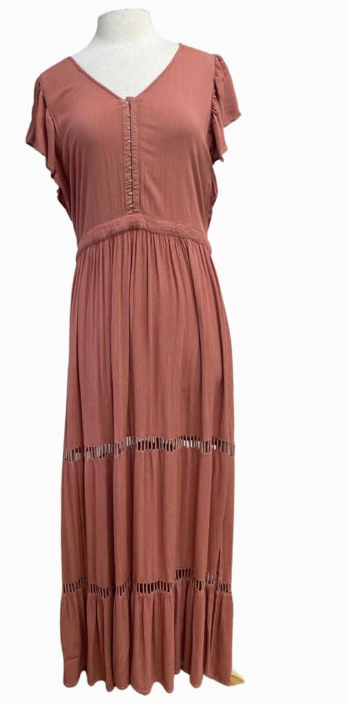AMERICAN EAGLE OUTFITTERS TIERED MAXI TERRA COTTA FLUTTER DRESS SIZE XL