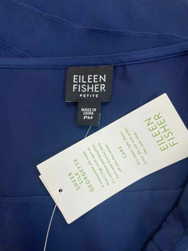 EILEEN FISHER NWT! SHEER SILK GEORGETTE NAVY TANK TOP SIZE PM