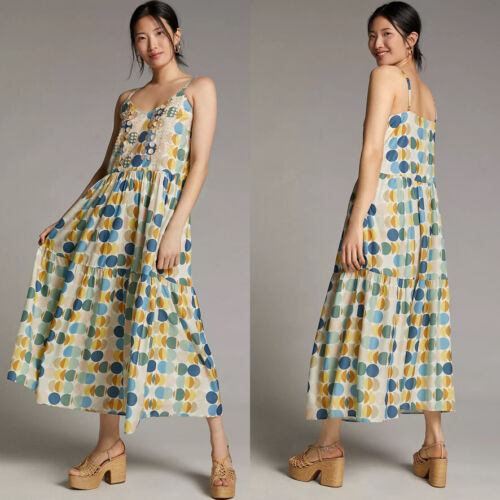 ANTHROPOLOGIE PANKAJ & NIDHI FRANCOISE MAXI POLKA DOT MULTI-COLOR DRESS SIZE S