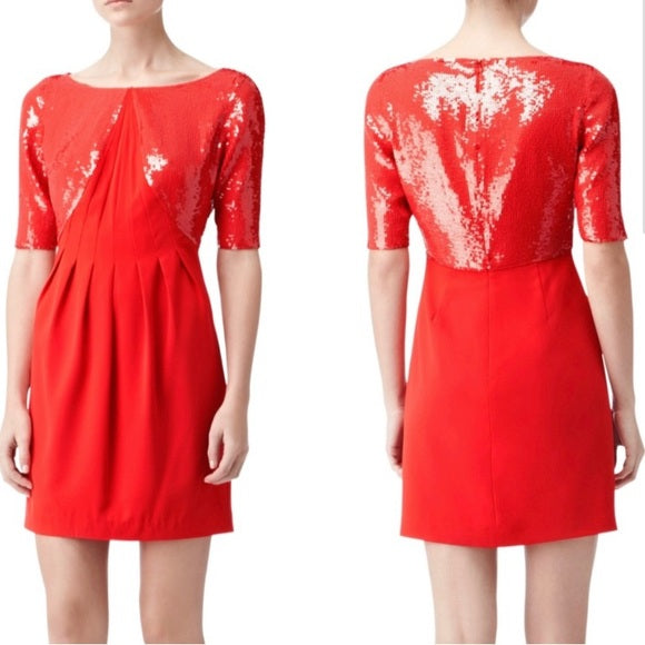 REISS CARA SEQUIN RED MINI RED DRESS SIZE 2