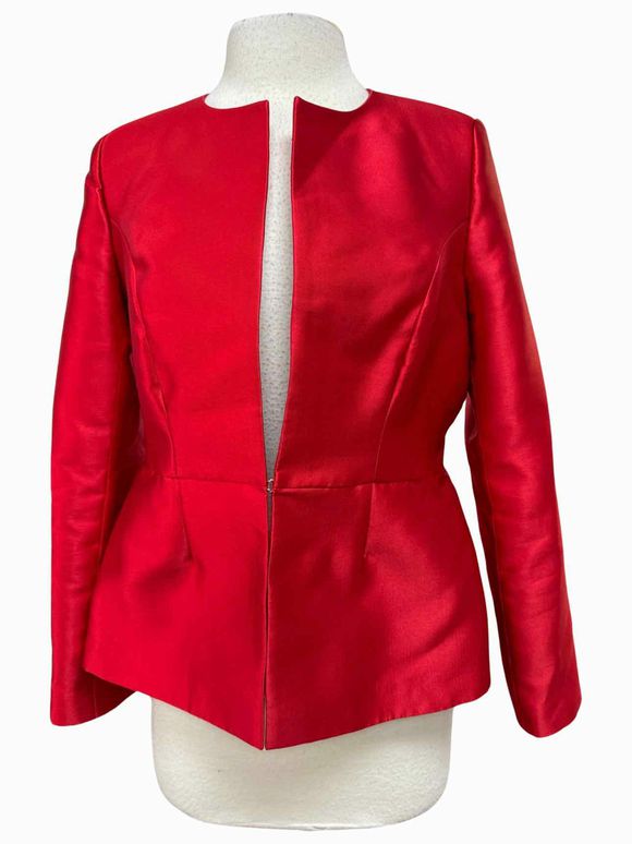 SATIN CROPPED TAILORED RED JACKET SIZE M