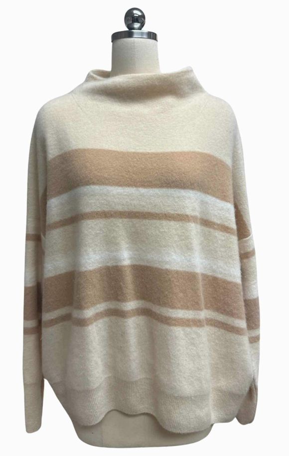 VINCE BRETON STRIPE SLOUCH TAN SWEATER SIZE L