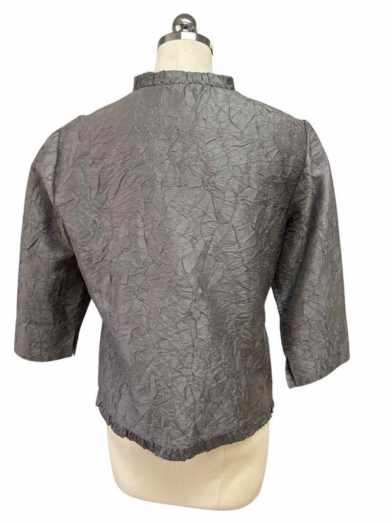 EILEEN FISHER PEWTER CRINKLE SILK TOPPER JACKET SIZE SMALL