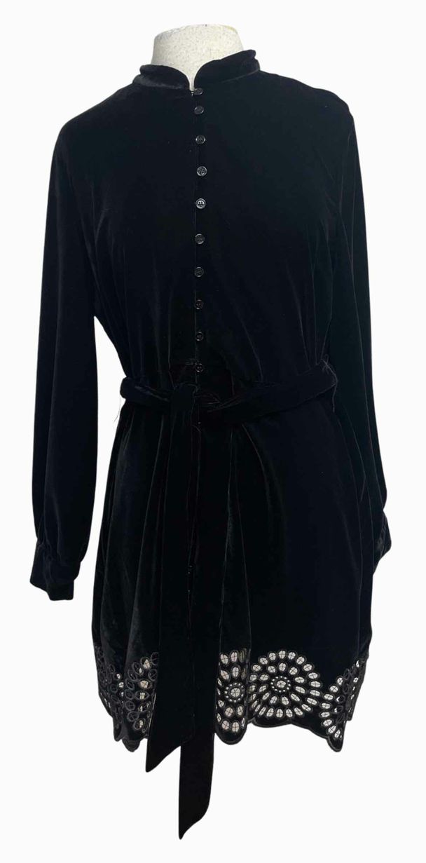 ZARA VELVET BELTED BLACK DRESS SIZE XS