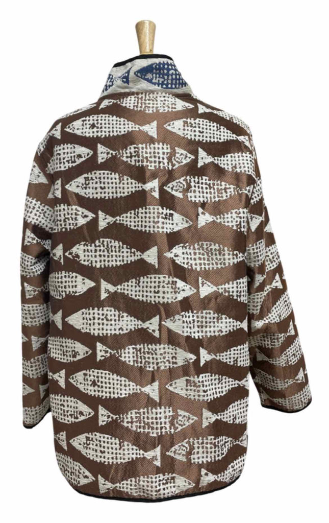 I-REVERSIBLES NWT! REVERSIBLE FISH LAGENLOOK TOPPER BROWN/BLUE JACKET SIZE XL