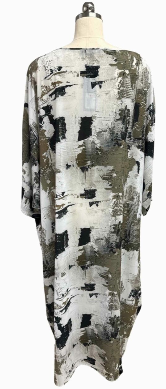 KOZAN NWT! WOOD WALL KAFTAN WHITE/GREEN DRESS SIZE L