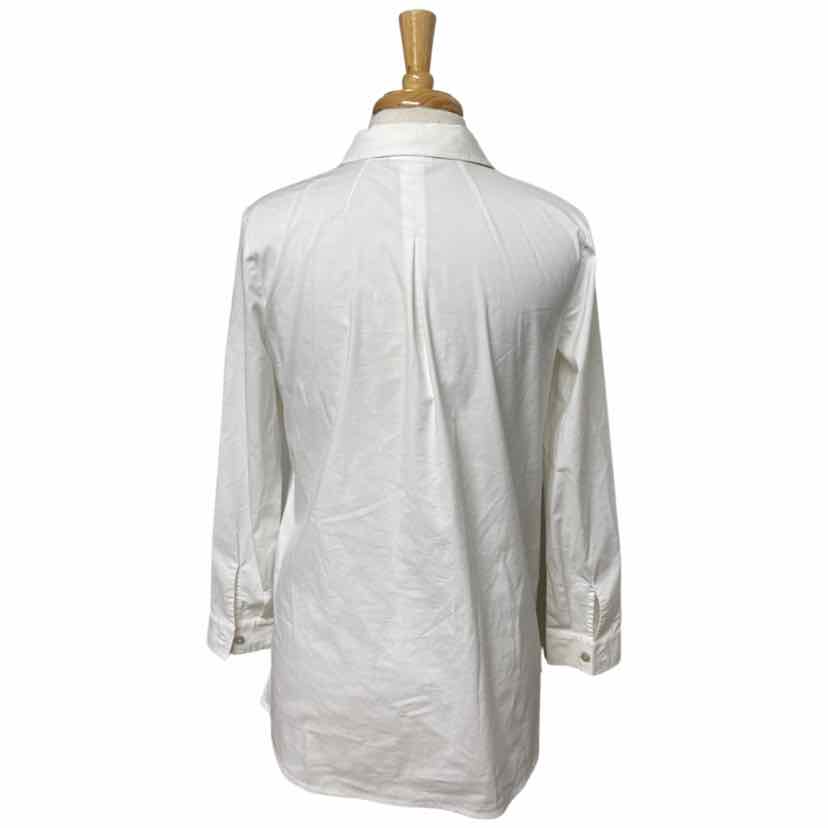 J. Jill Tunic Top XL Cotton Stretch Button Front Long Sleeves Off White