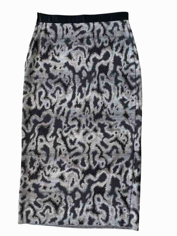 MISSONI WOOL BLEND KNIT UNLINED PRINTED LONG GRAY SKIRT SIZE 42