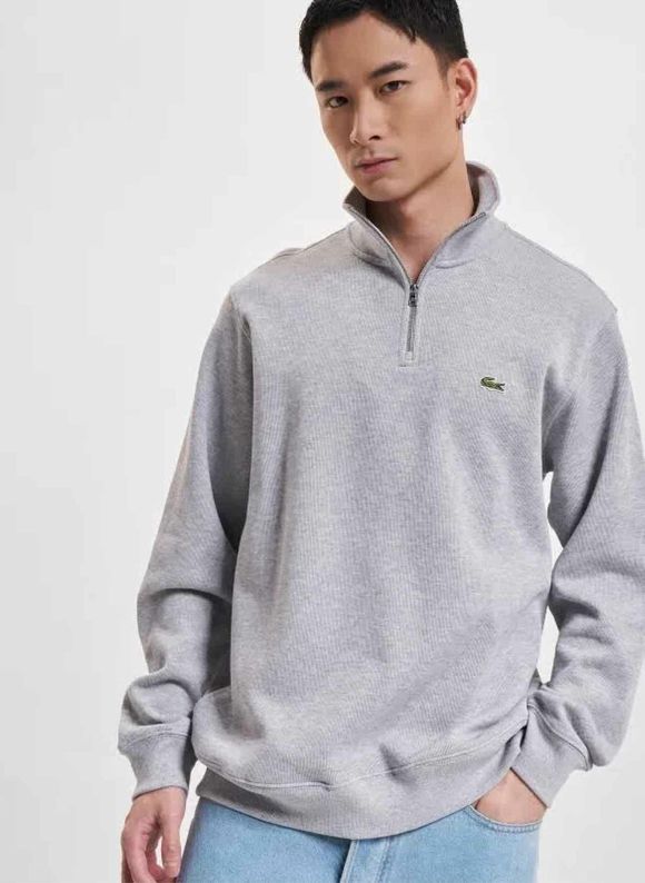 LACOSTE HEATHERED QUARTER ZIP GRAY SWEATER SIZE XXL