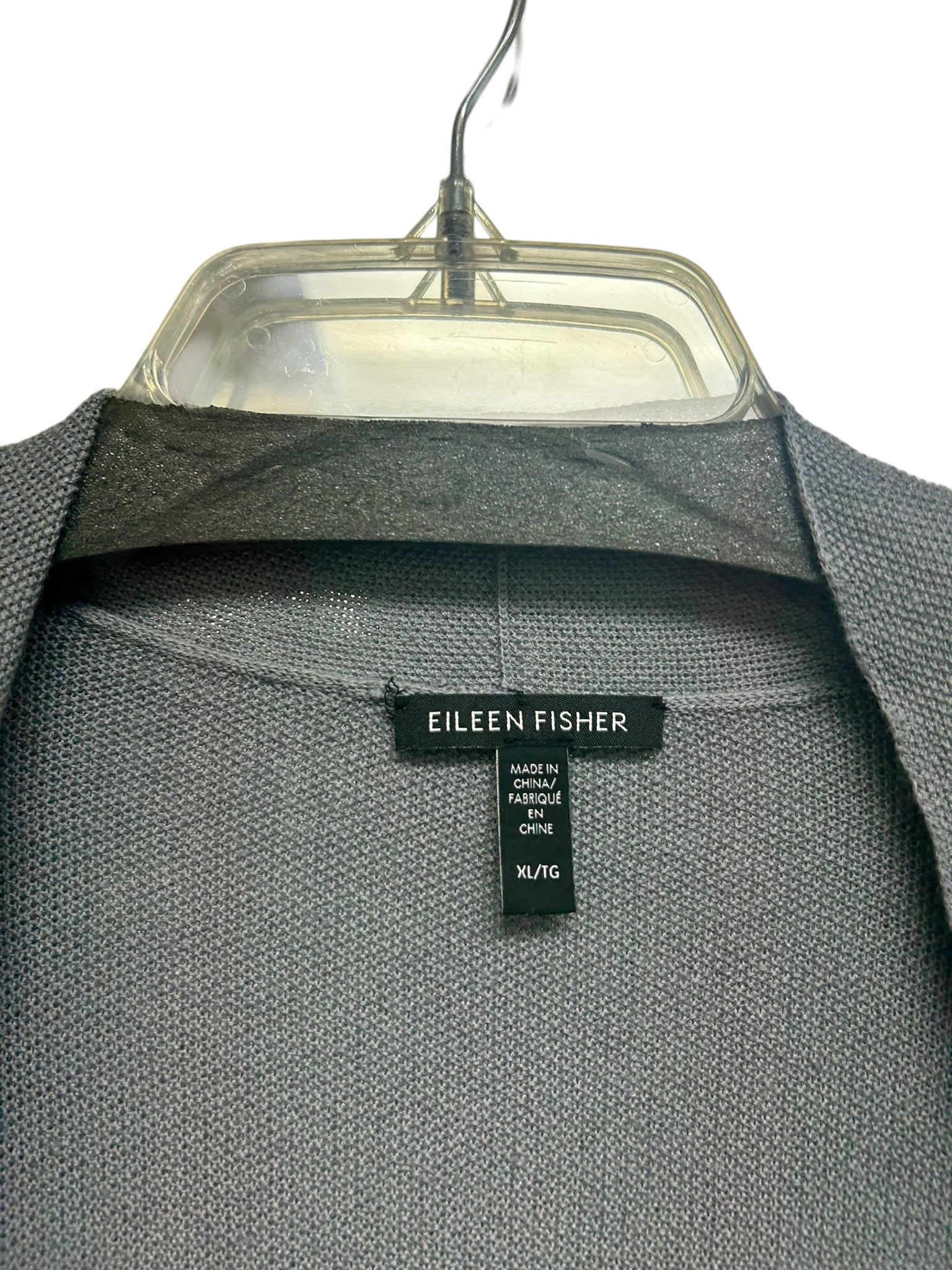 EILEEN FISHER GRAY COTTON LINEN OPEN FRONT KNIT CARDIGAN SIZE XL