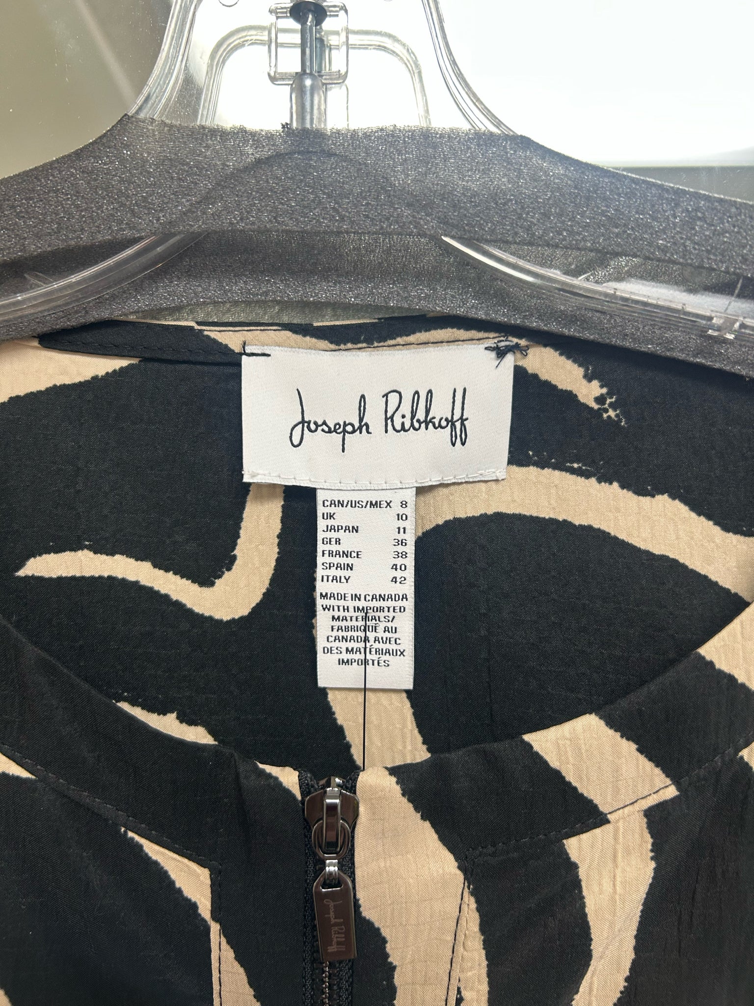 JOSEPH RIBKOFF BLACK PARCHMENT SEERSUCKER ABSTRACT PRINT A LINE DRESS SIZE 8