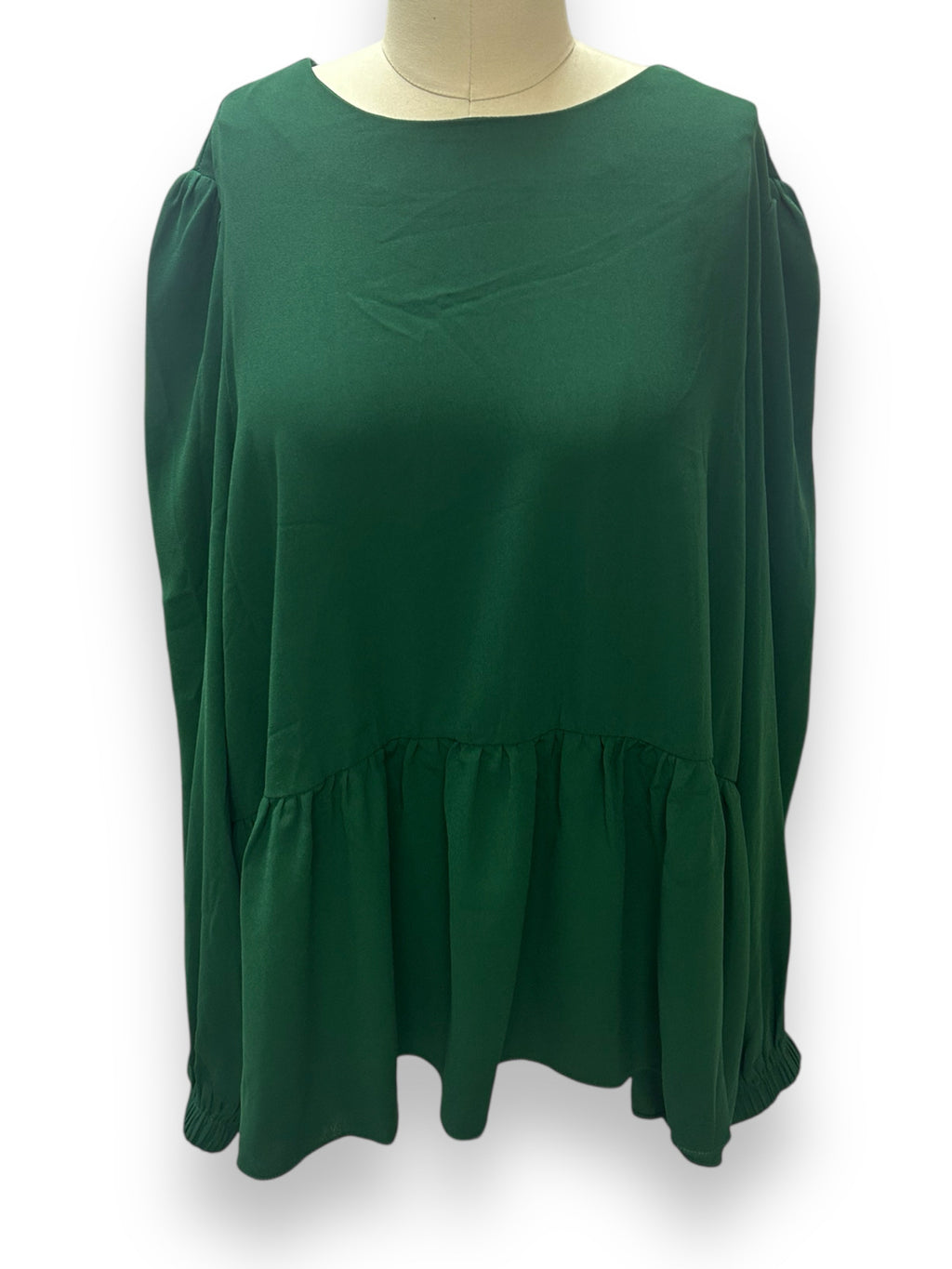 POMANDER PLACE CARLOTA HUNTER GREEN PEPLUM BLOUSE SIZE XXL