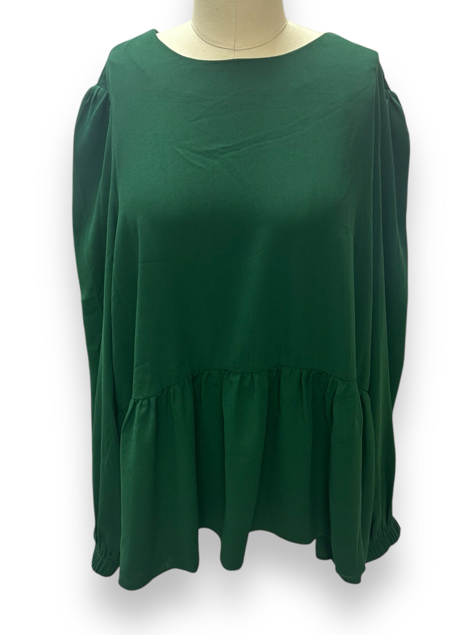 POMANDER PLACE CARLOTA HUNTER GREEN PEPLUM BLOUSE SIZE XXL