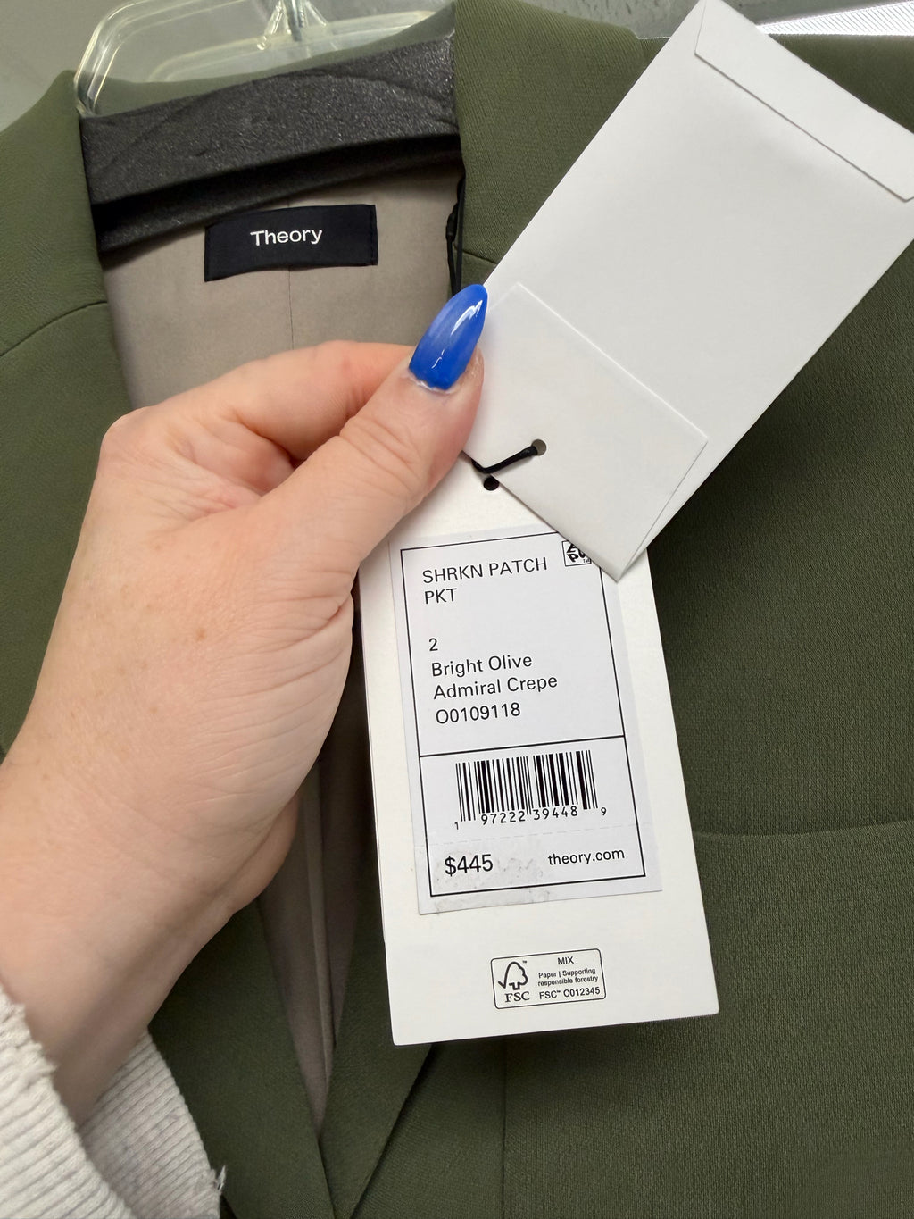 THEORY Size 2 OLIVE WJACKET