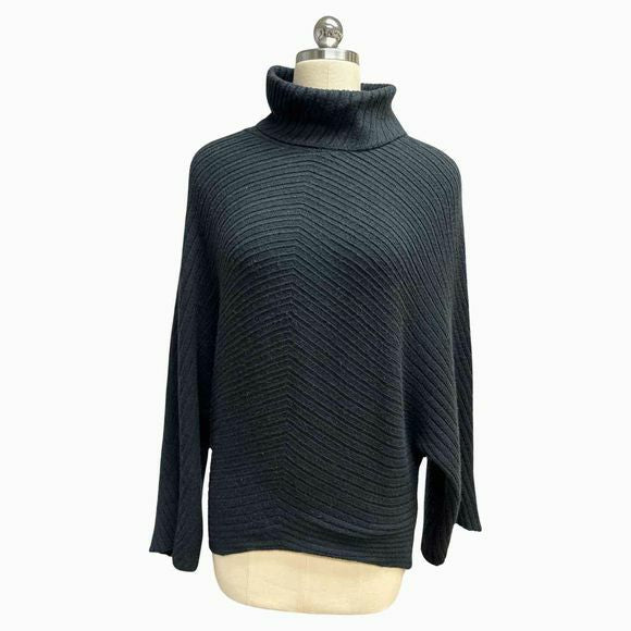ANTHROPOLOGIE MOTH RIBBED COWL NECK BLACK SWEATER SIZE XS