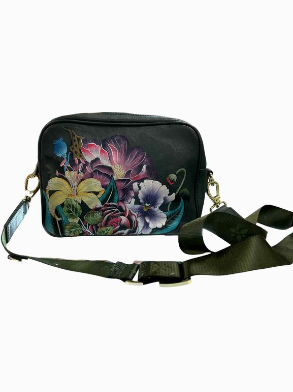 ANUSCHKA HANDPAINTED TWIN TOP MESSENGER CROSSBODY VINTAGE FLORAL