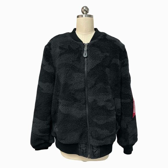 ALPHA INDUSTRIES REVERSIBLE SHERPA UTILITY BLACK CAMO JACKET SIZE XL