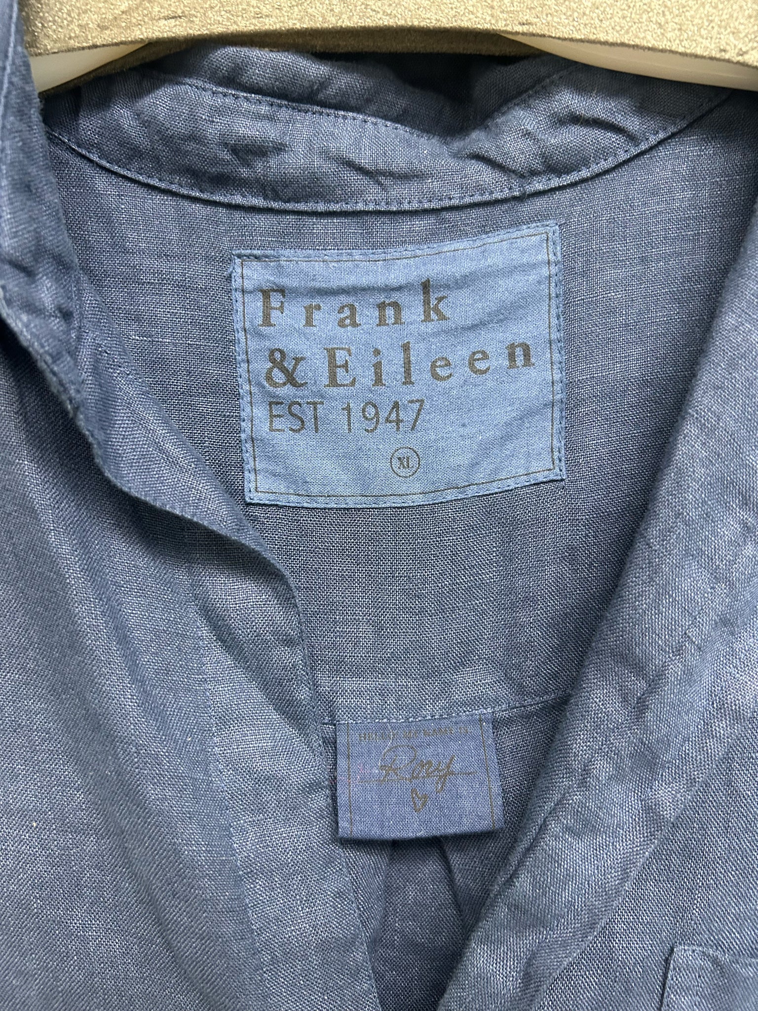FRANK & EILEEN RORY LINEN NAVY BLUE MAXI SHIRT DRESS SIZE XL