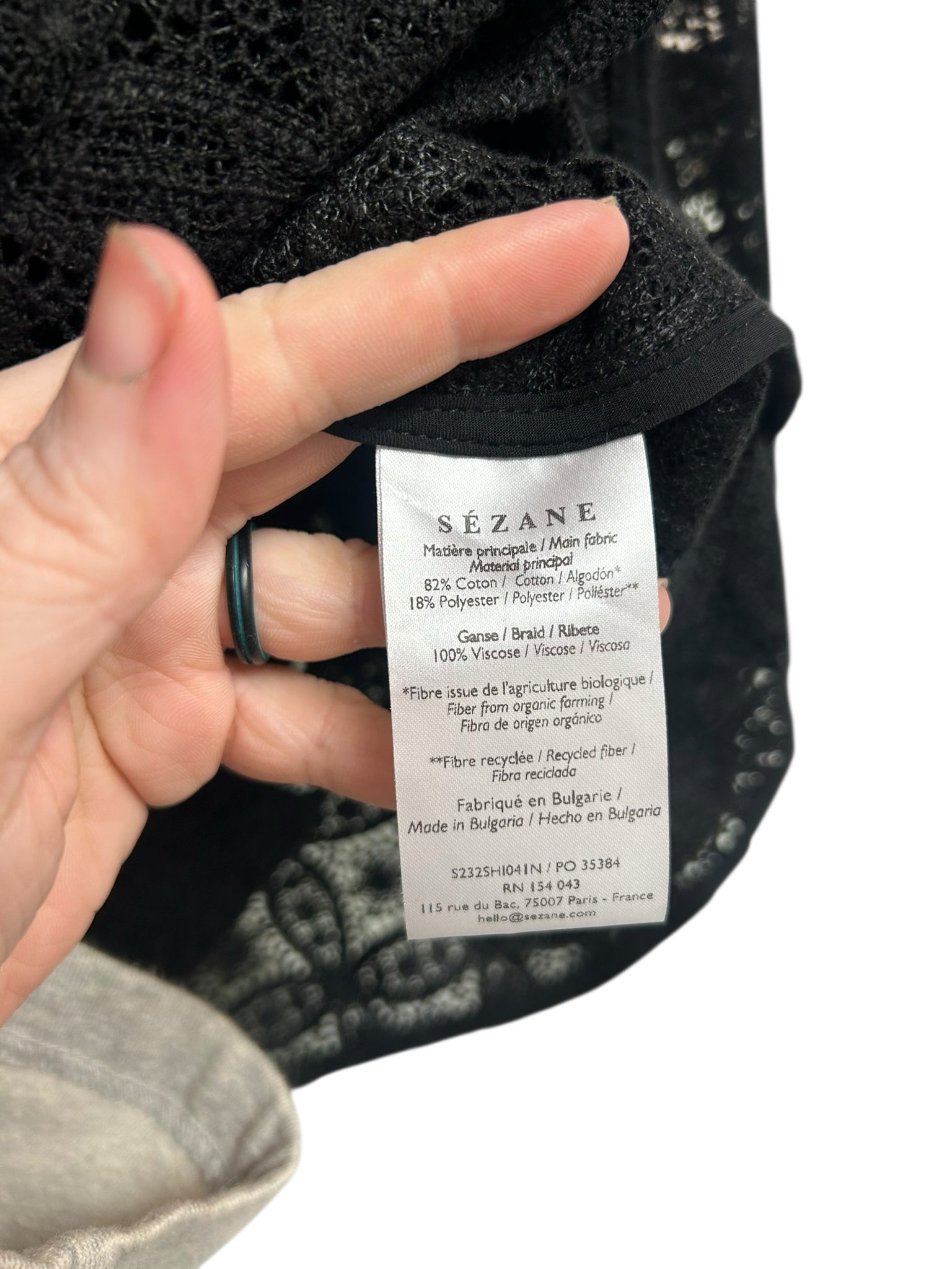 SEZANE CHLO SHIRT GUIPURE LACE BLOUSE BLACK SIZE 48