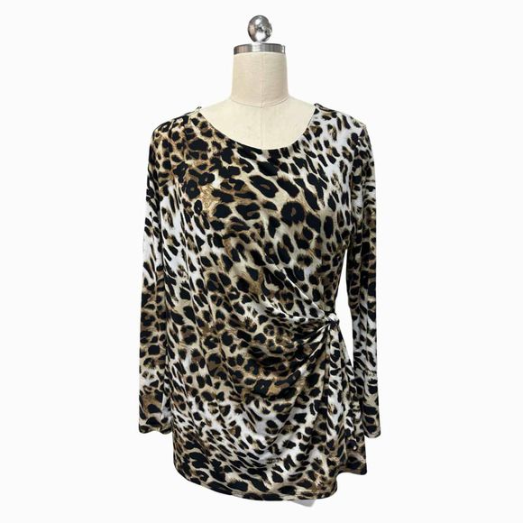 CLARA SUN WOO LEOPARD PRINT TIE WAIST CHEETAH TOP SIZE M