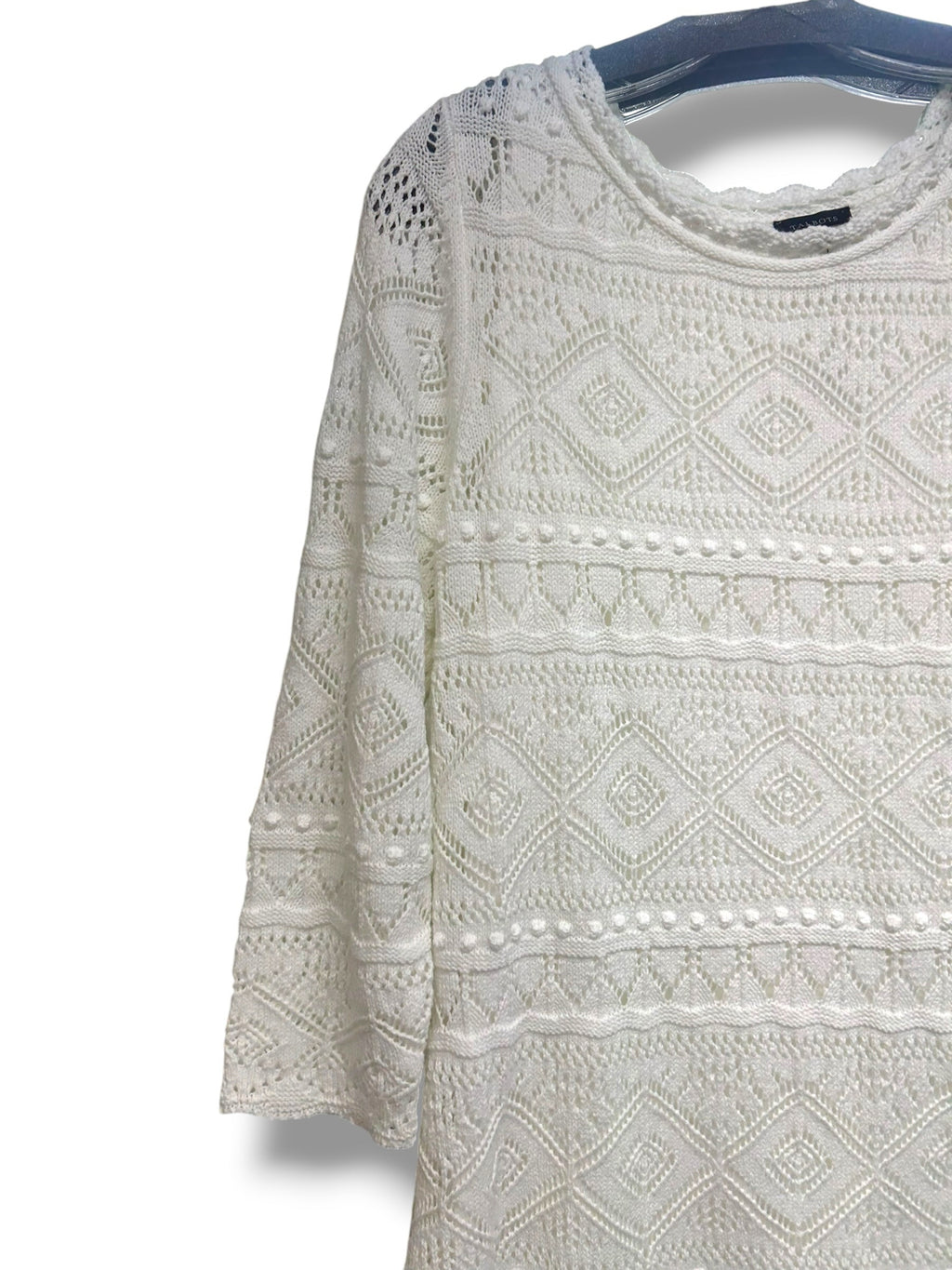 NWT TALBOTS CREAM CROCHET ELBOW HALF SLEEVE MIDI DRESS SIZE LARGE